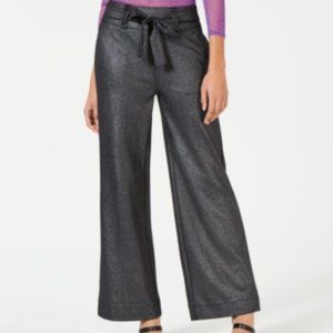 Self-Tie Wide Leg Trouser Shimmery Black Pants, Small
